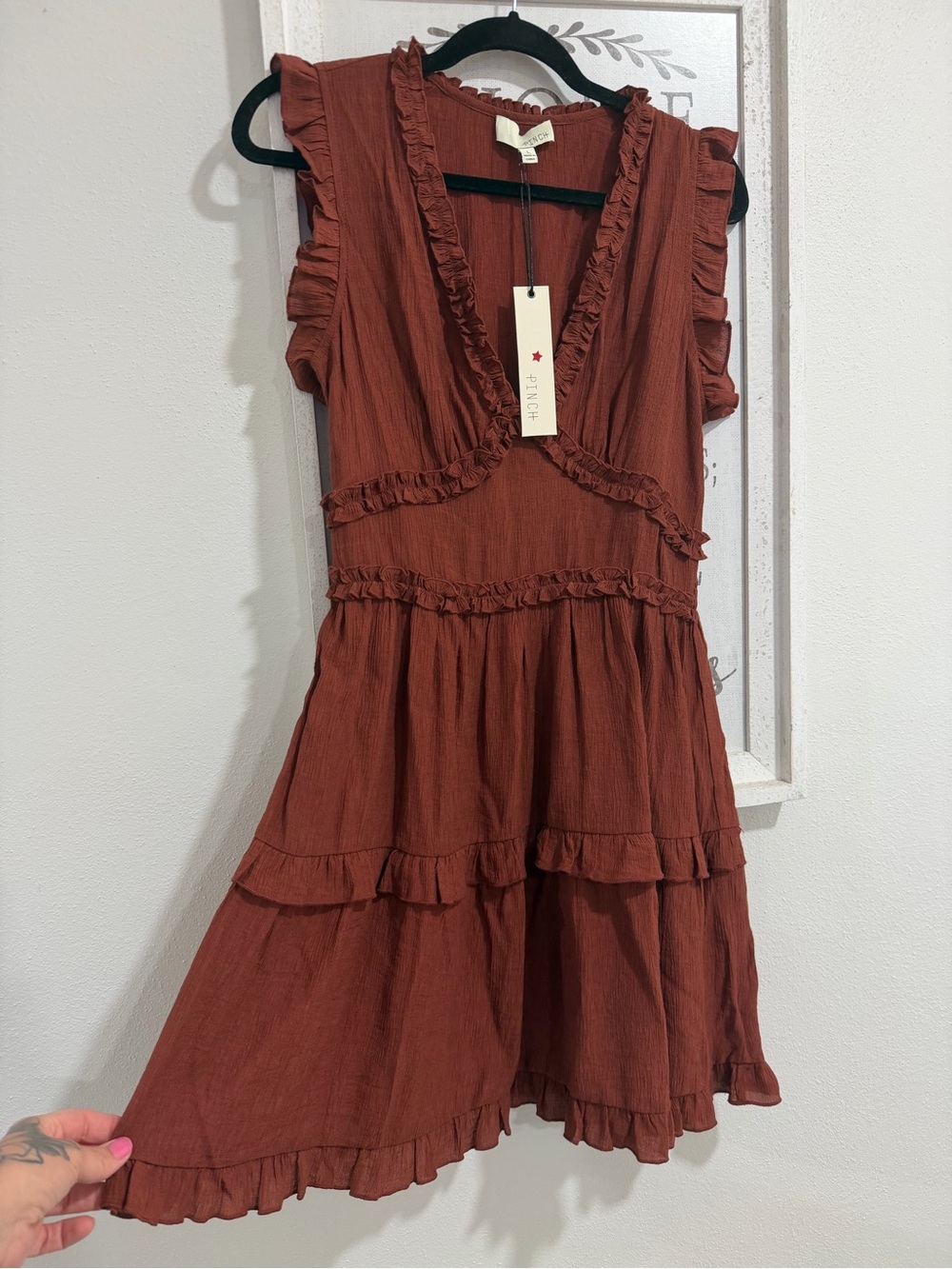 Pinch Rust Ruffle Tiered Mini Dress
